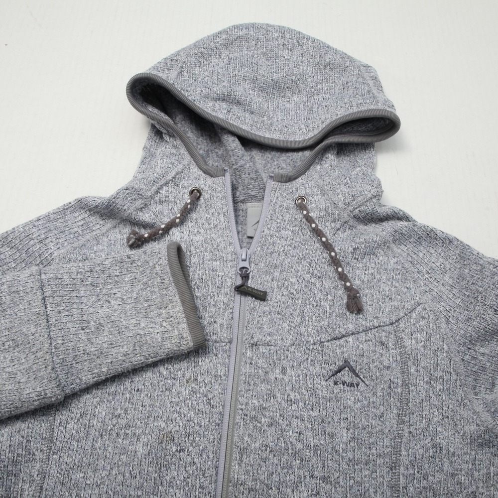 K-Way Venus Hoody Fleece Jacket Womens Medium Gray Full Zip Hooded Thumbholes